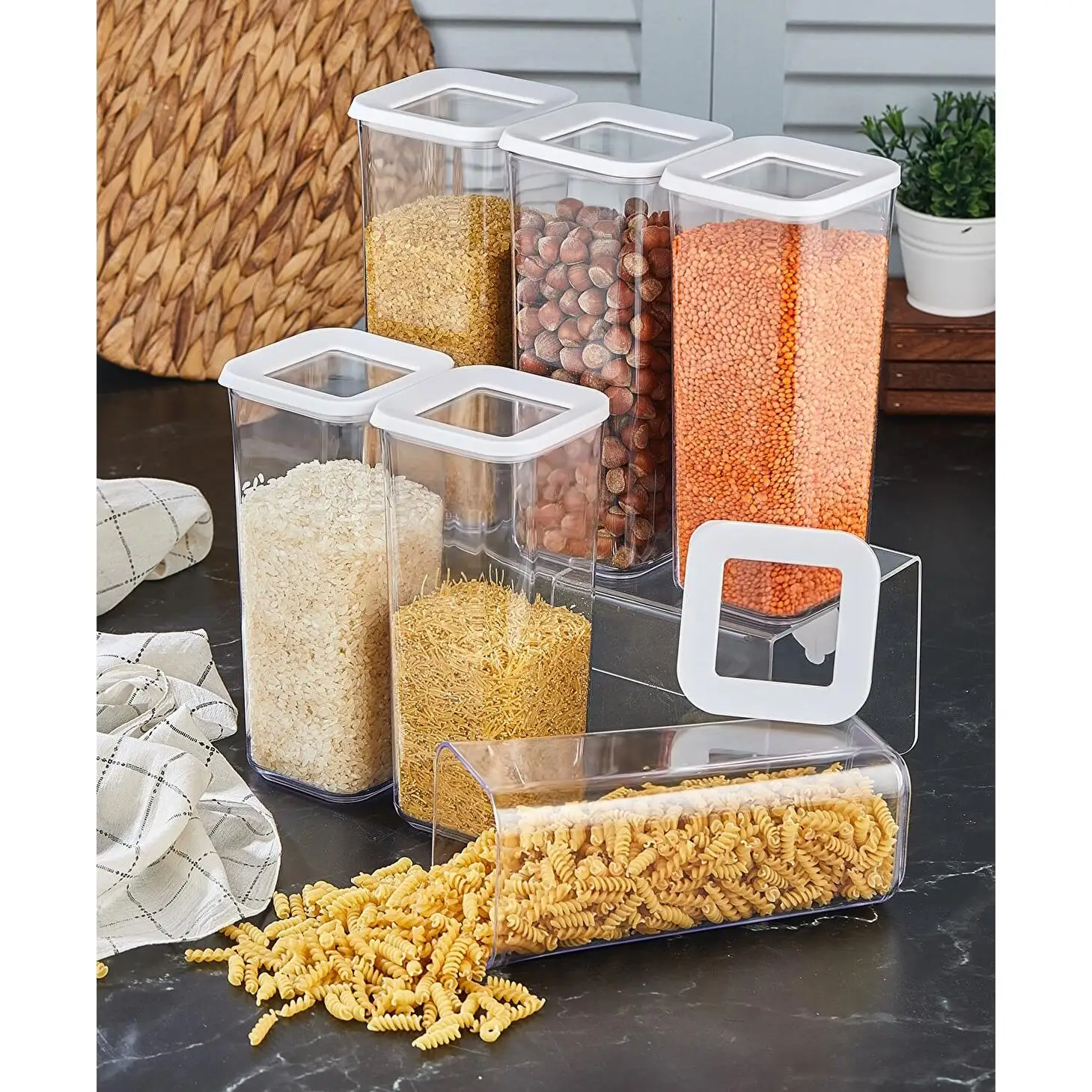 

Kitchen Food Storage Box Container Set Pantry Organization Vacuum Lid Organizer Gadget Tools 1700 ML
