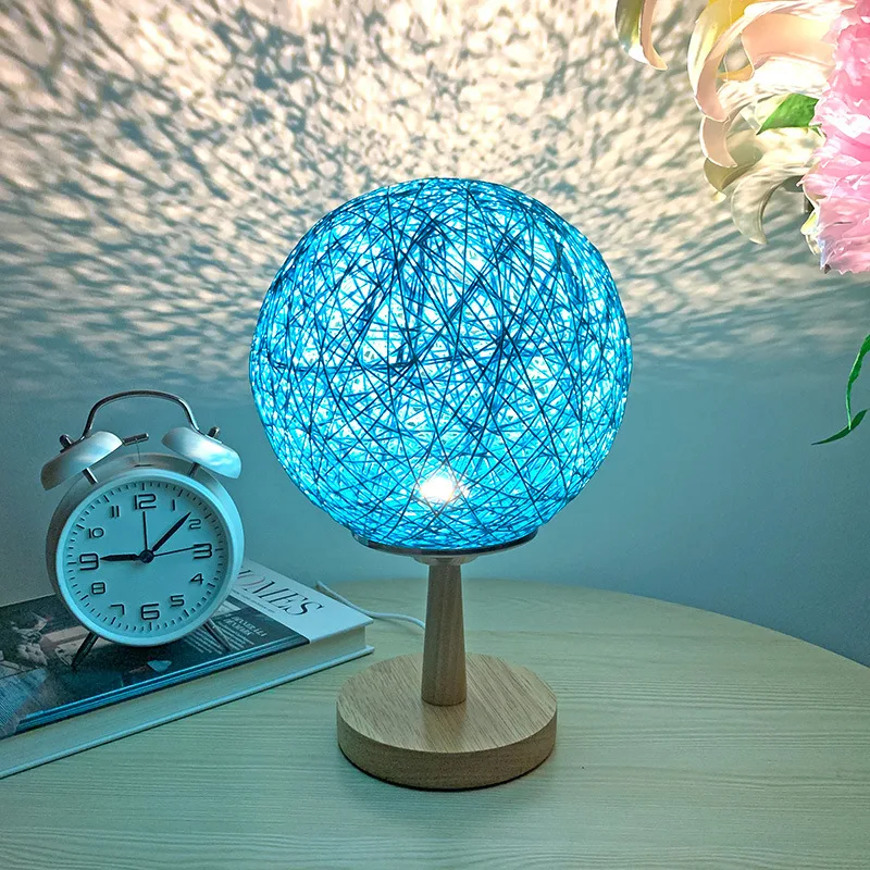 

Wooden Rattan Twine Table Lamp Dimmable Led Night Light Desk Lights Home Art Creative Decoration For Home Bedroom Bedside