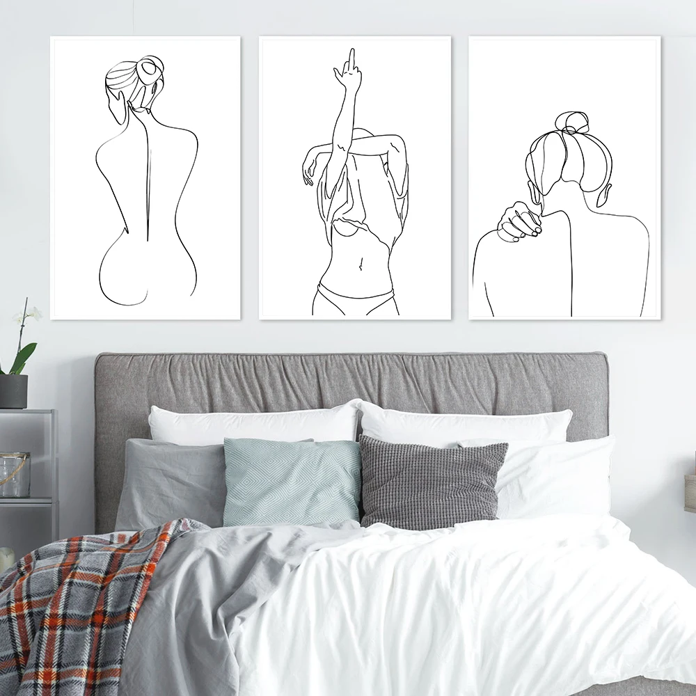 

Black White Sexy Woman Middle Finger Art Canvas Painting Poster Funny Minimalist Line Print Home Decor Wall Picture For Bathroom