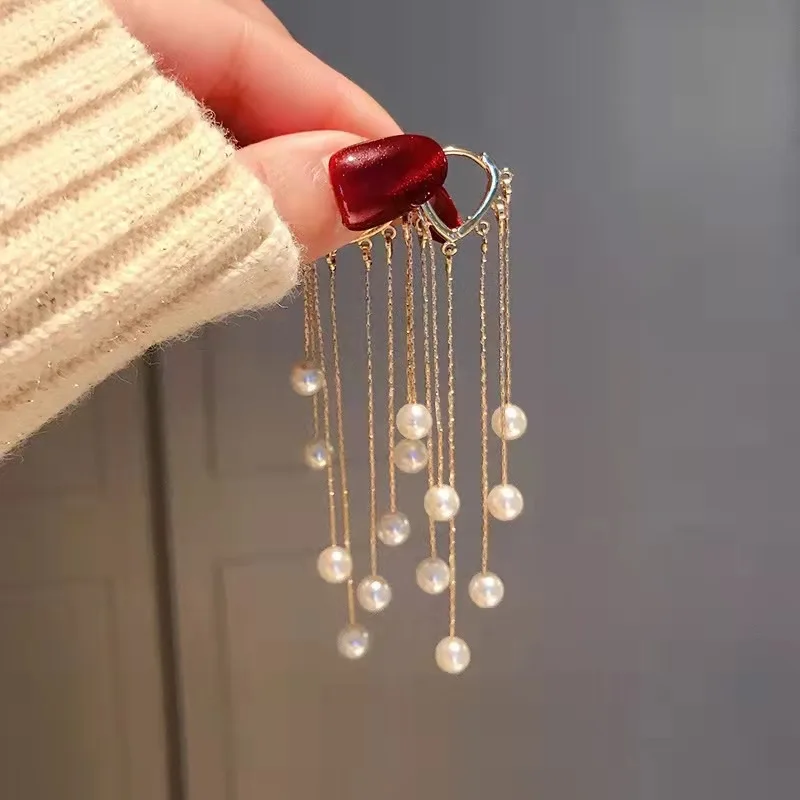 

Exquisite Pearl Drop Earrings for Women Elegant Long Tassel Ear Line Jewelry Charm White Pearl Girls Party Wedding Accessories