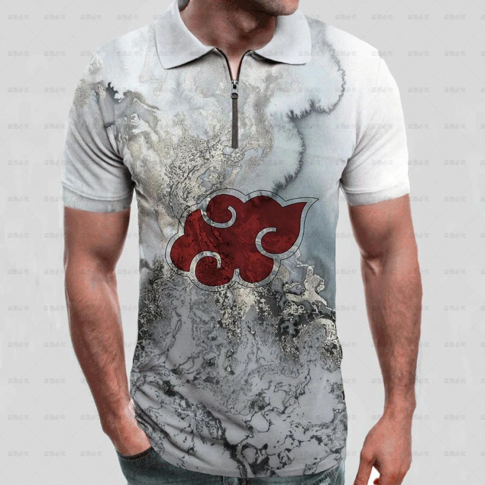

Мужская летняя рубашка-поло с короткой молнией и 3D-принтом Наруто