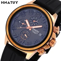 hnatuy man watch 5bar waterproof sports watches stainless steel quartz wristwatches fashion wood clock watch man free shipping