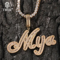 tbtk custom brush cursive letter name pendant necklace iced out bageutte cubic zirconia chain necklace hiphop jewelry