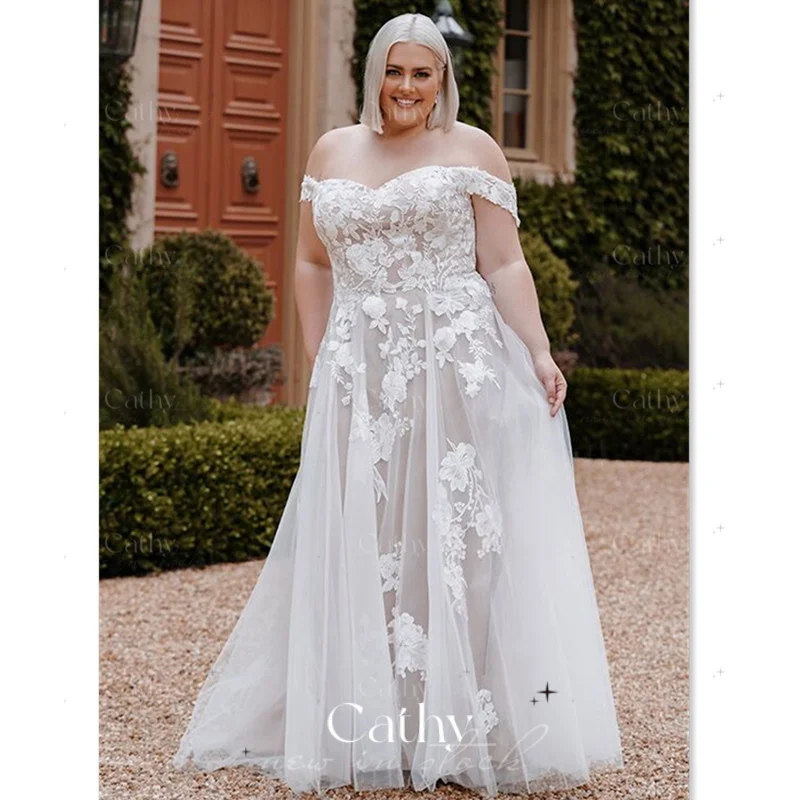 

Plus Size Wedding Dress Lace Embroidery A-line Wedding Dress Grace Off The Shoulder Vestidos De Fiesta Boho Robe De Mariée