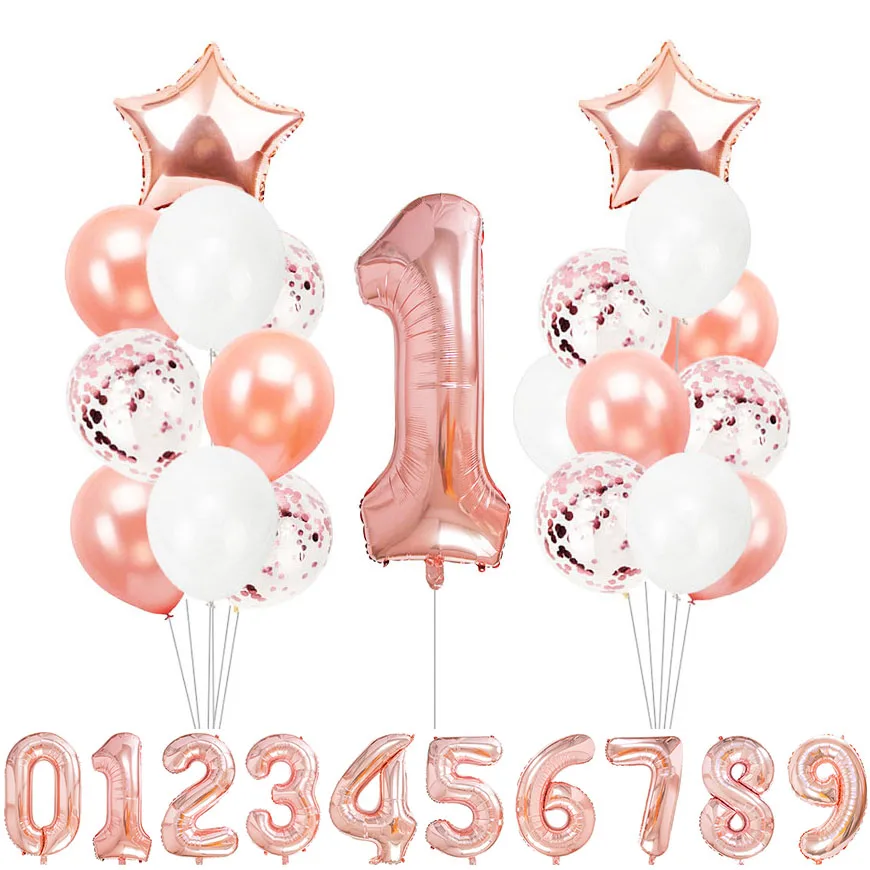 

Rose Gold Air Helium Latex Balloons Star Number Foil Balloon Baby Girl Adult Woman Happy Birthday Party Decorations Supplies