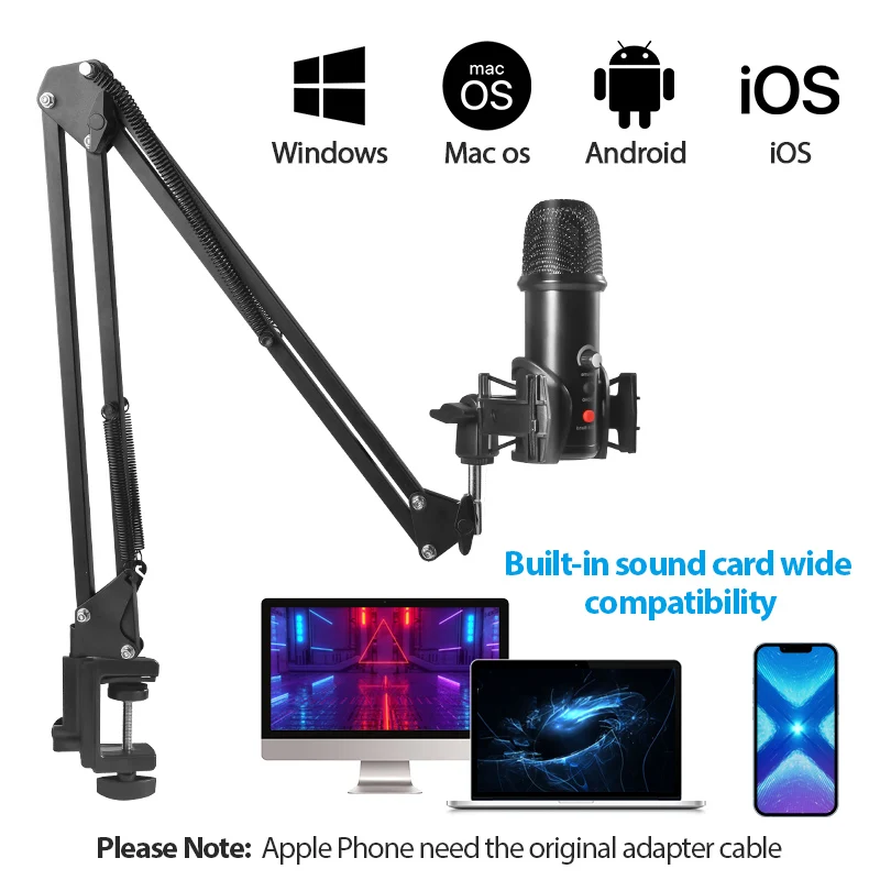 

RGB USB Desktop Condenser Microphone Computer Voice Recording Live Karaoke Game Noise Reduction Microphone