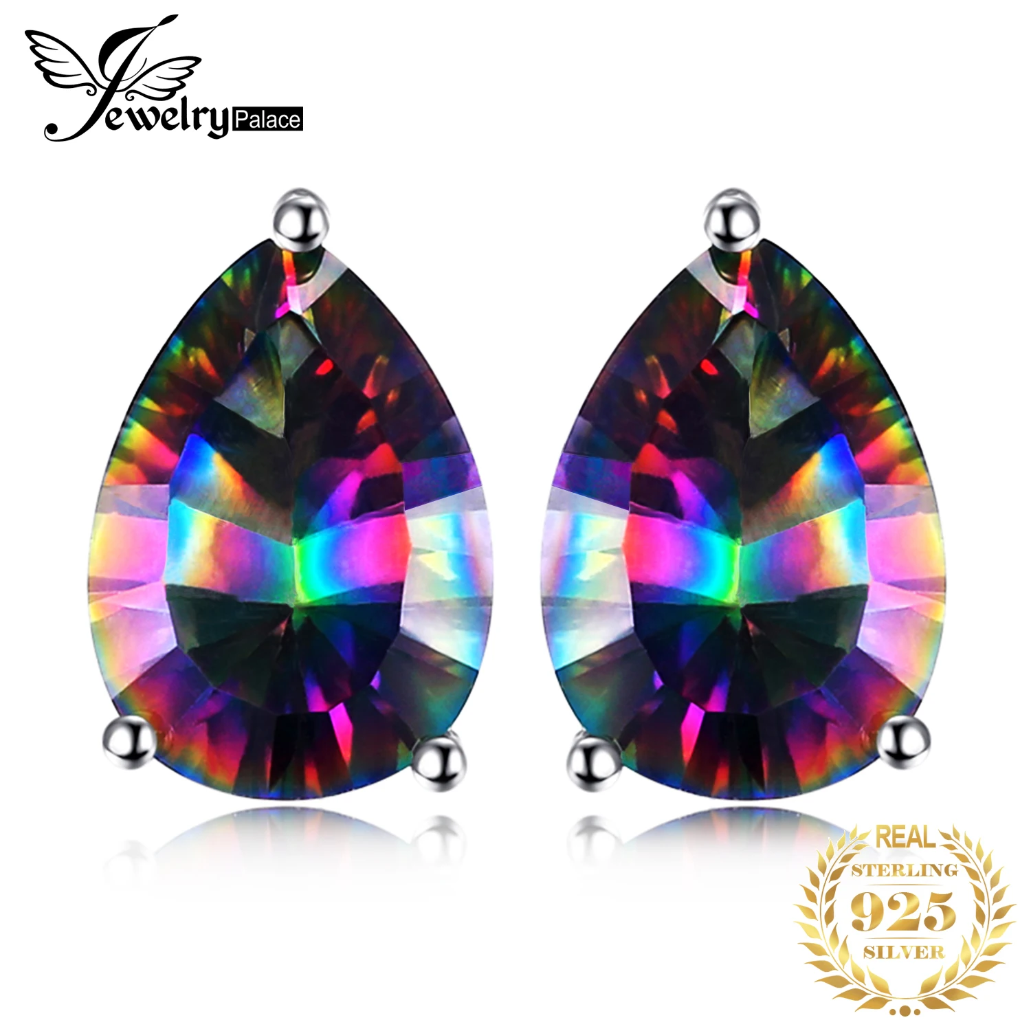 

JewelryPalace 4.7ct Natural Rainbow Mystic Quartz 925 Sterling Silver Earring for Women Fashion Jewelry Trendy Gift New Arrival