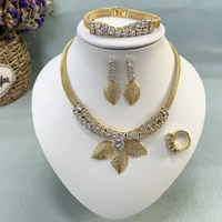 nigerian jewelry set for women zircon necklace gold plated leaf earrings for bohemian wedding dress anniversary gift party