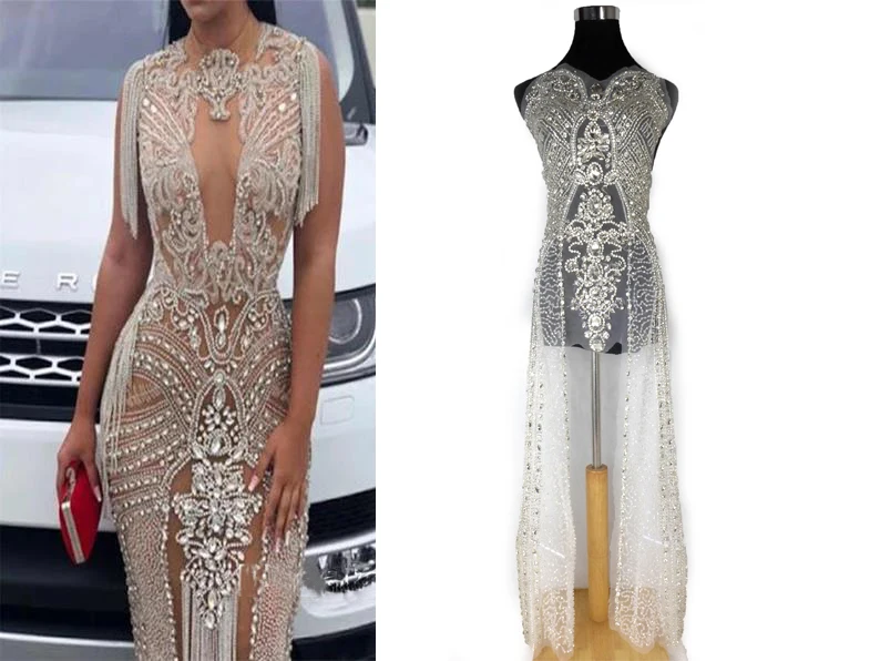 Красота, ручная работа, искусственная кожа, серебряная Стразы, нашивка для платья, роскошное свадебное платье 35x115 см