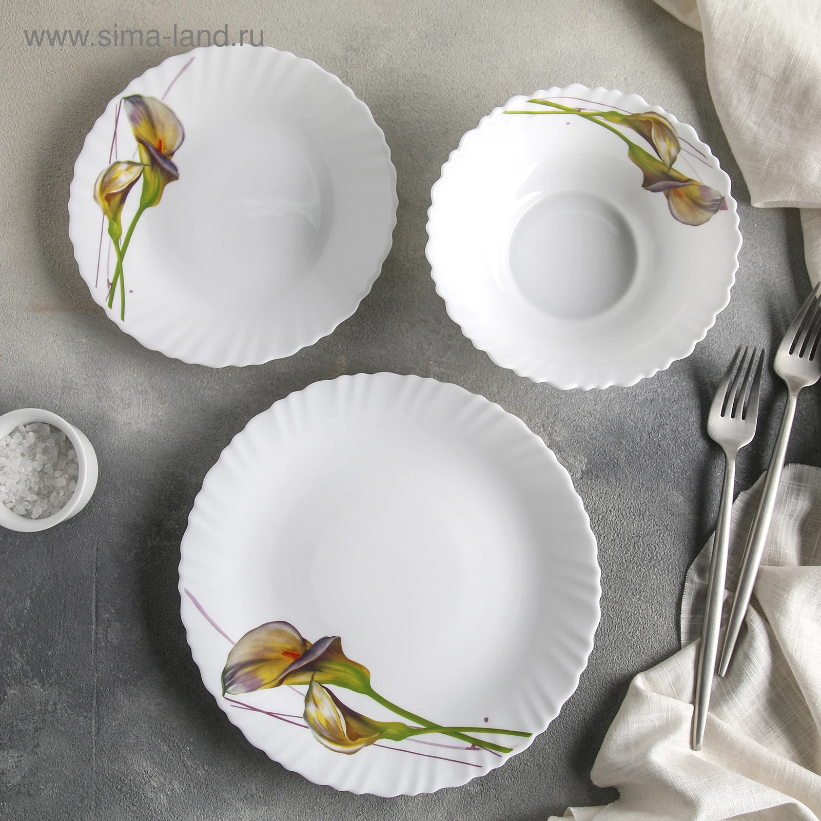 Сервиз столовый Доляна Дивные каллы 18 предметов: 6 тарелок d=15/17 5/23 см