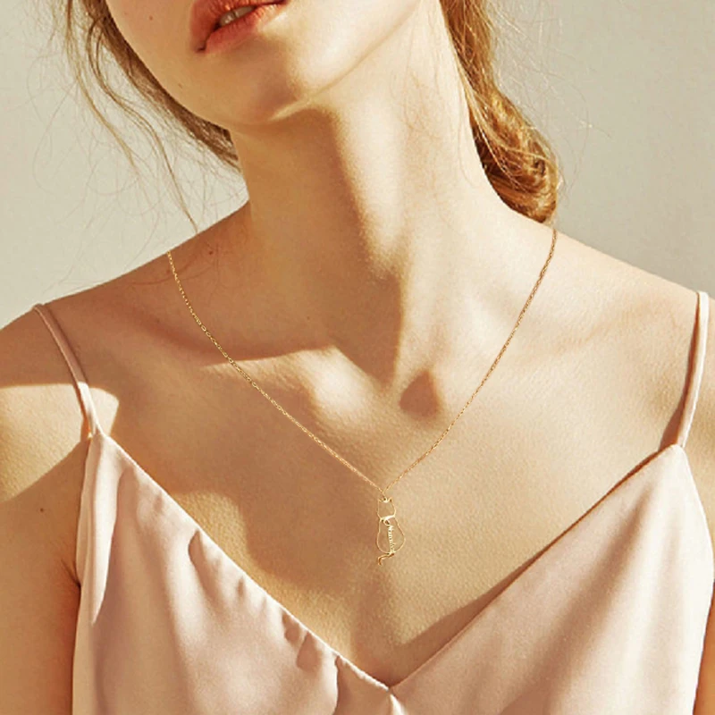 Ожерелье с именем животного кошки позолоченное 18 карат персонализированная