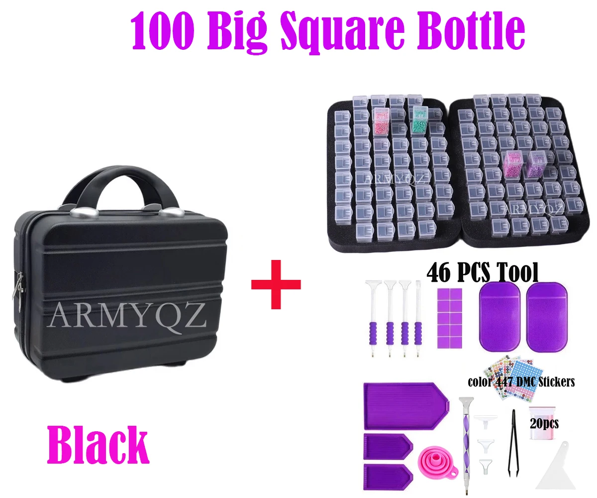 

Набор для алмазной живописи 5D «сделай сам», коробка для хранения, Квадратная бутылка 100 дюйма с алмазными красками, комплекты аксессуаров, 46 ...