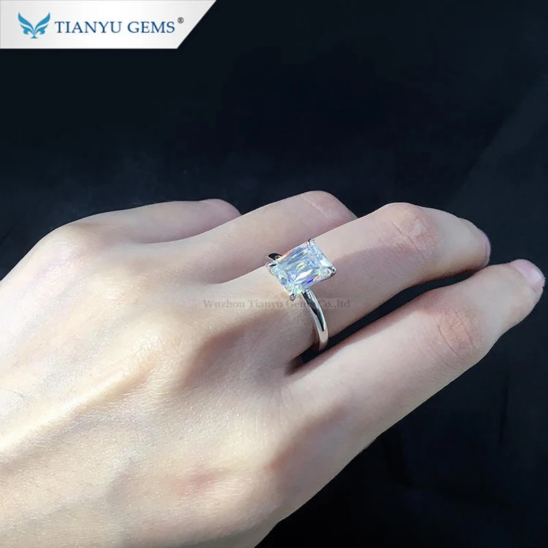 Tianyu Gems 8X7.5mm Criss Cut Moissanite D VVS Solitaire Diamond Rings 14k/18k White Gold Women Wedding Ring Custom Fine Jewelry