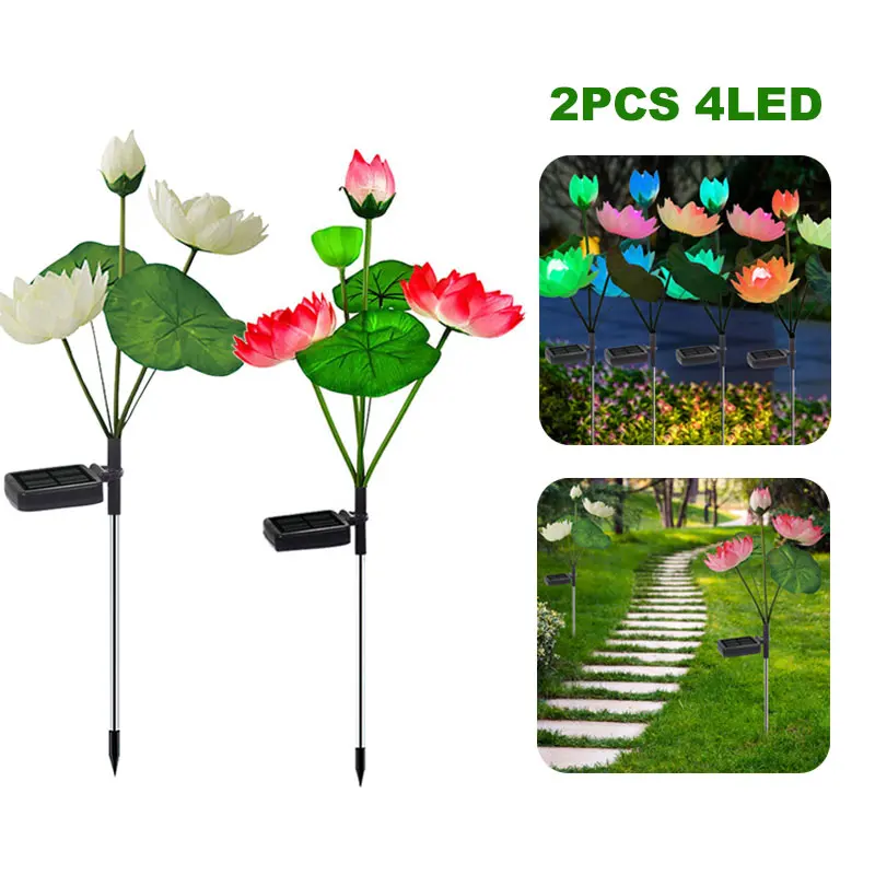 

2pcs 4LED Ground Plug Lights Colorful Gradient Solar Lotus Courtyard Lawn Lights Waterproof Lighting Ornaments for Yard Walkway