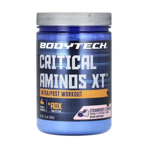 BodyTech, Critical Aminos XT, аминокислоты для приема после тренировки, со вкусом клубничного лимонада, 455 г (16 унций)