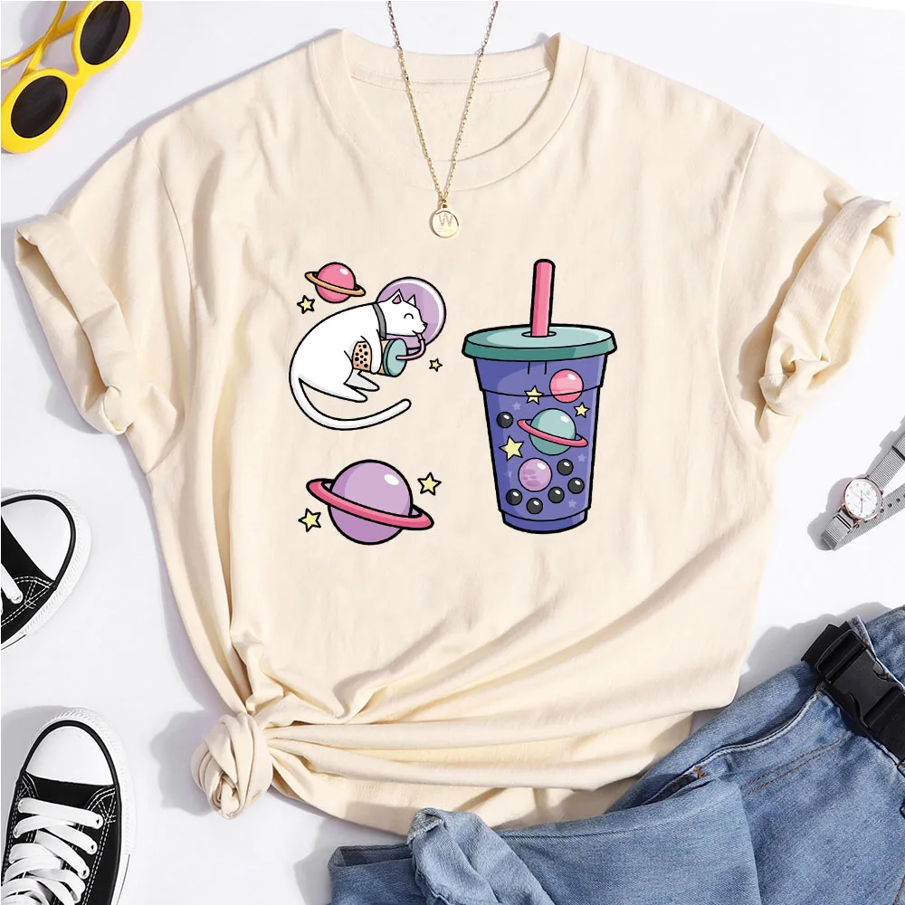 

Футболка Meow Star Man молочного чая, парные свободные футболки с мультяшным принтом и коротким рукавом, модная футболка оверсайз, повседневные т...