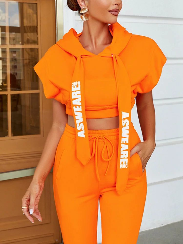 

Glamaker 2022 Autumn Casual Courture Women Suits Fashion Sleeveless Sweatshirt Hoodie 2 Piece Sets Slim Tracksuit Top and Pants
