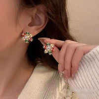 christmas exquisite snowflake zircon stud earrings for women santa claus bells snowman bowknot earring festival new year jewelry