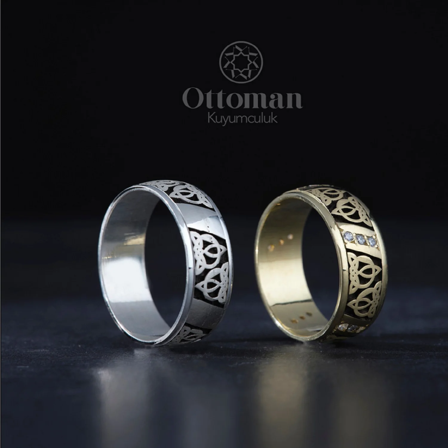 Ottoman Silver Men's and Women's Wedding and Engagement Rings are Handcrafted in Turkey and Embellished with White Zircon Stones