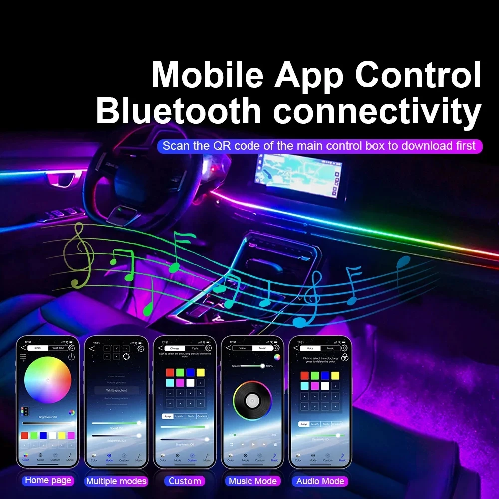 22-в-1 Премиальная автомобильная светодиодная подсветка салона RGB Symphony с режимом Welcome, управлением через приложение, улучшенным визуальным эффектом и 64 цветами (art.: 3920d7cd978bd) - 3920d7cd978bd