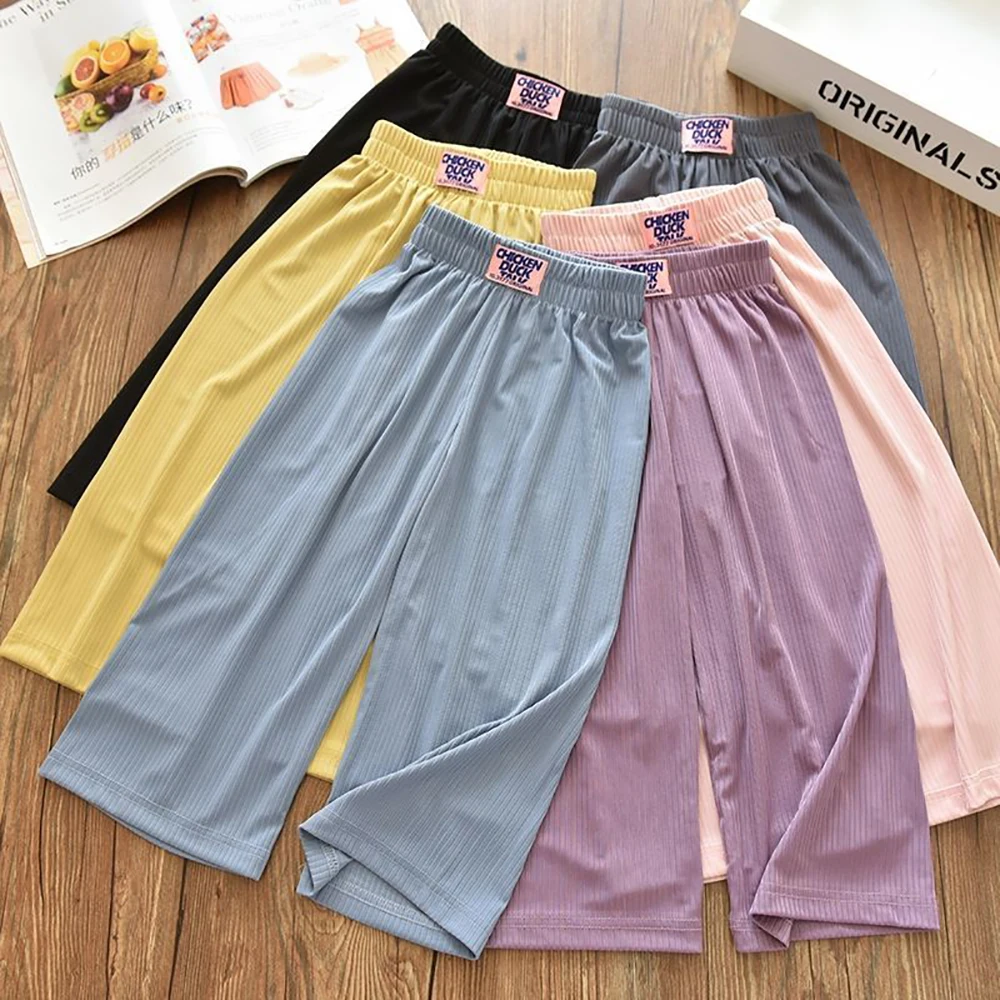Girl Casual Ice Silk Thin Wide Leg Pants Kids Elastic Trousers Children's Clothes Fast Drying Sports Pant For Spring Summer