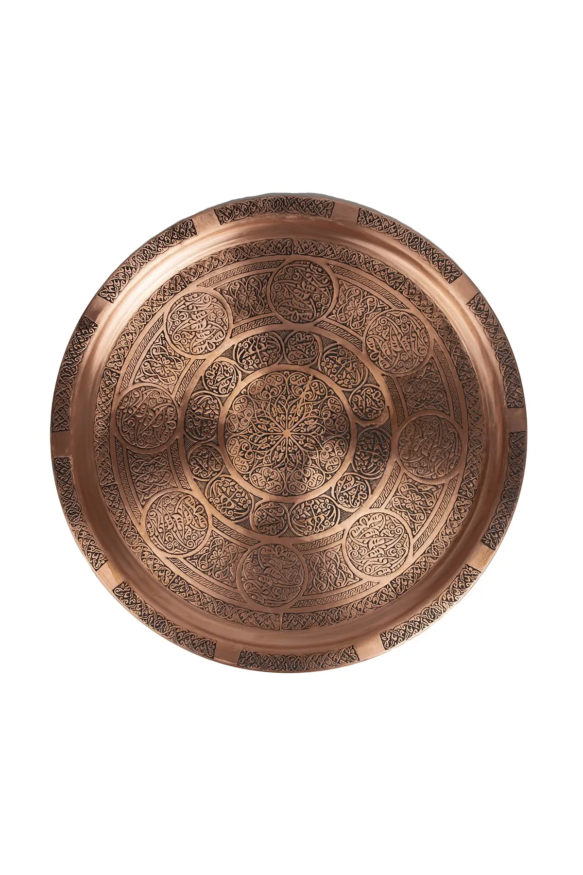 

Gaziantep Copper 35cm Handcrafted Presentation Serving Tray 35cm With Authentic Looking Handle