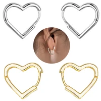 simple hollow heart lobe piercing hoop dangle earrings silver gold color nose ring clicker daith helix tragus piercing jewelry