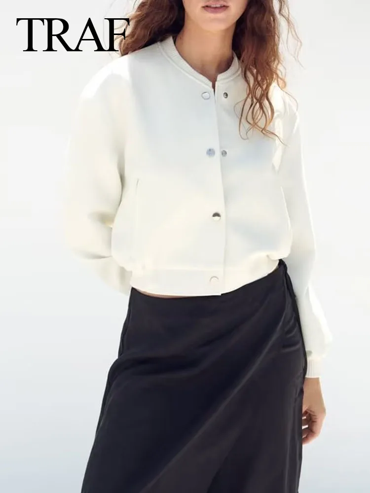 

TRAF Women Summer New Fashion Vintage Long Sleeve Casual Jacket Women Elegant Zipper Single Breasted Slim Outwear Office Jakcet