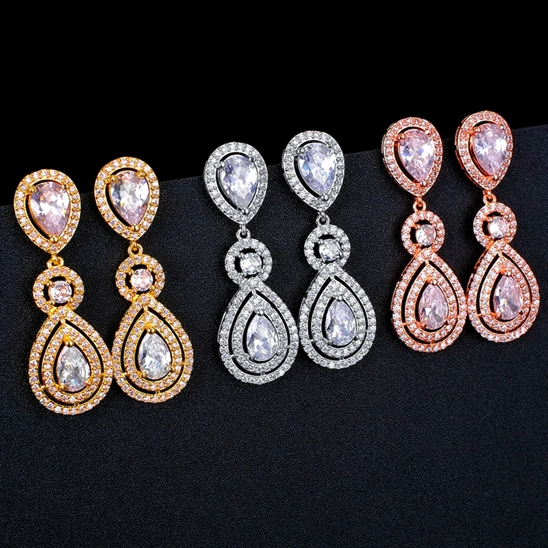 

Ekopdee Luxury Female Crystal Zircon Stone Earrings For Women Wedding New Trendy Teardrop Earrings Bridal Jewelry aretes