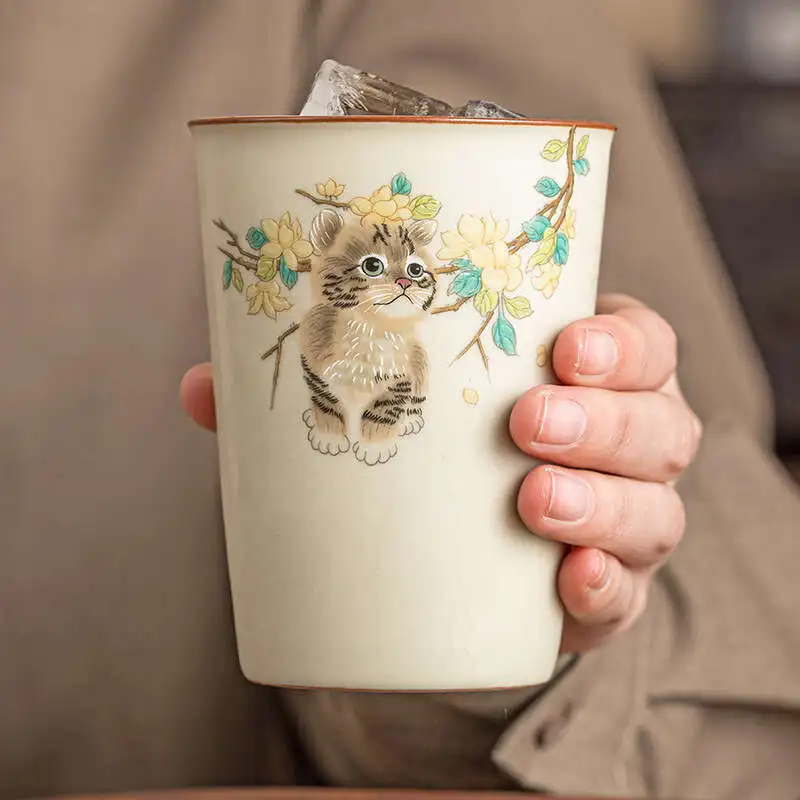 Ру Цзяо Мэн КошКа С КерамичесКой Колы Домашнего Большой Чая ОфиснОй Чашкой Кунг -