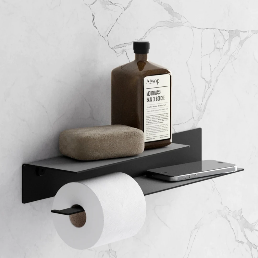 Металлический держатель для туалетной бумаги с полкой черный белый - купить по