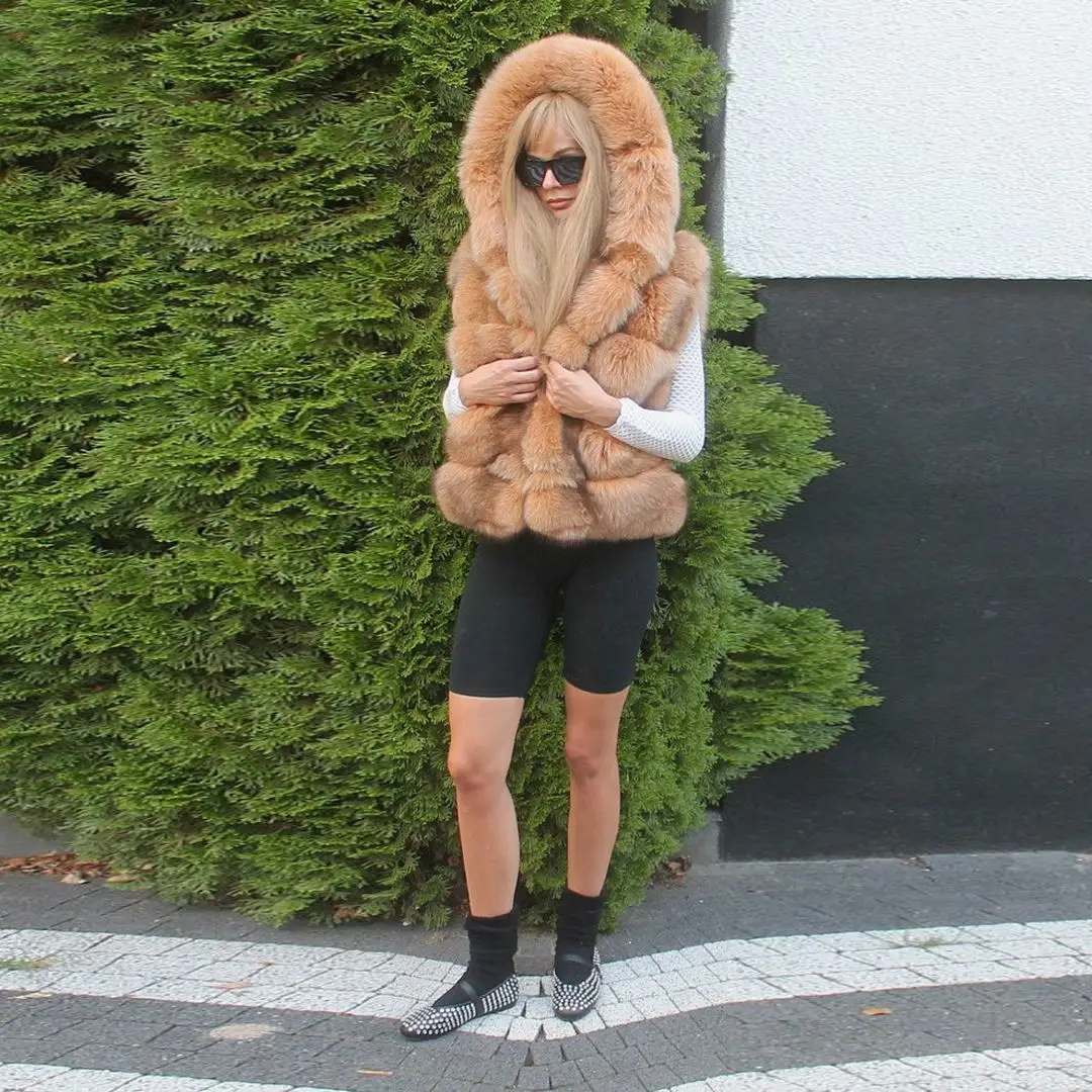 Khkai пальто из натурального лисьего меха без рукавов высокое качество женская