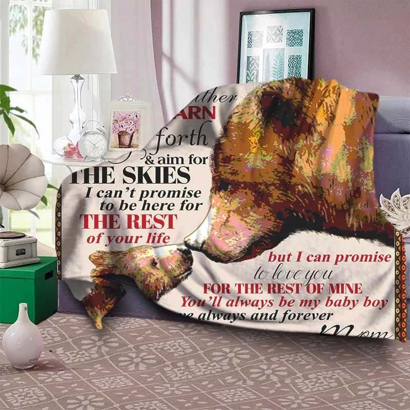 

To My Son Letter Throw Blanket Animal Style Ultra Warm Breathable Office Nap Blanket Home Bedroom Sofa Decor Thin Quilt Gift