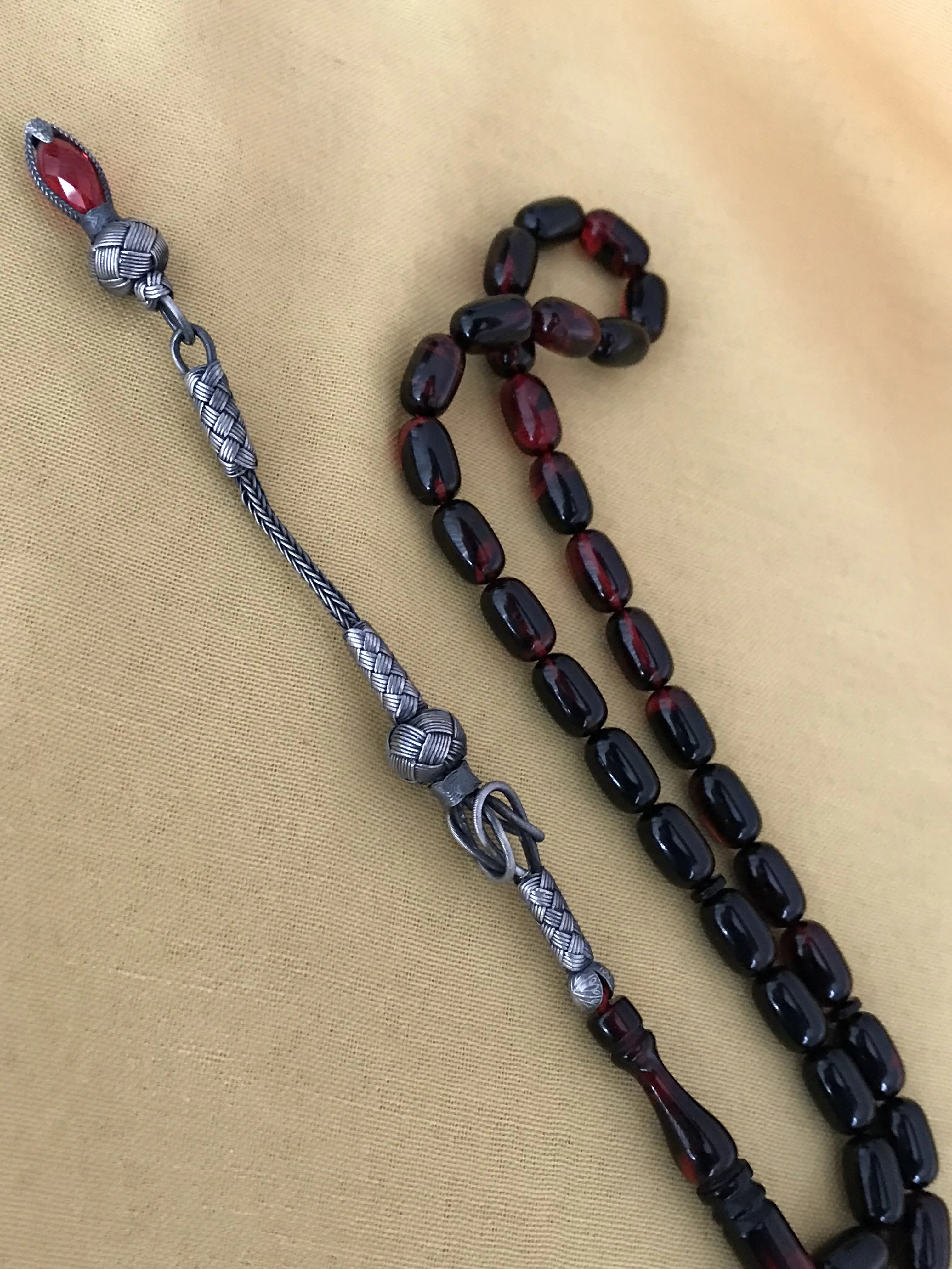 Amber rosaries 1000 Sterling silver kaziye tassels red black rosary, Islam Misbaha Muslim rosaries, luxury gift