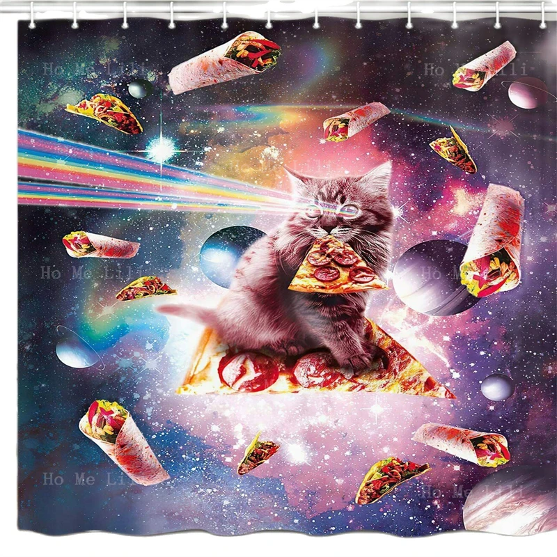

Funny Cat Colorful Cool Galaxy Fabric Shower Curtain For Bathroom Fabric Decorative Washable With Hooks