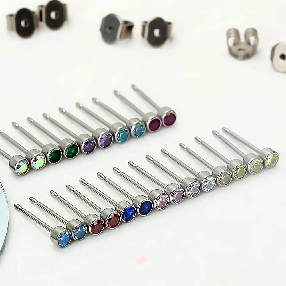 

3mm Tiny G23 Titanium Earrings Birthstone Cubic Zirconia Nickel Free Stud Earrings for Women Small Sleeper Valentine's Day Gifts