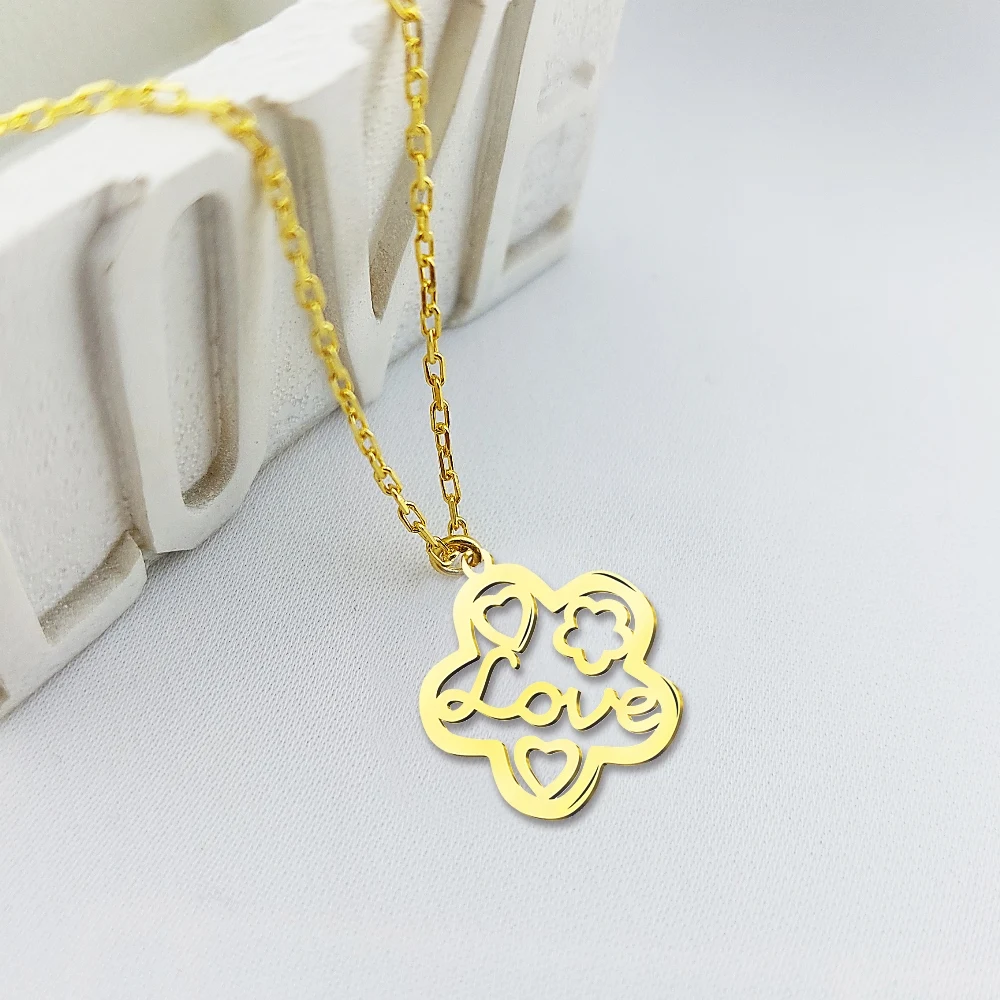 

Vaoov 925 Sterling Silver Love Written Flower Necklace