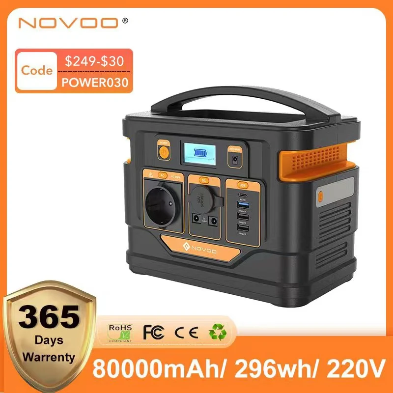 Портативная электростанция NOVOO 80000 мАч Кемпинг Power Bank 296 Вт-ч 230 В Электростанция с
