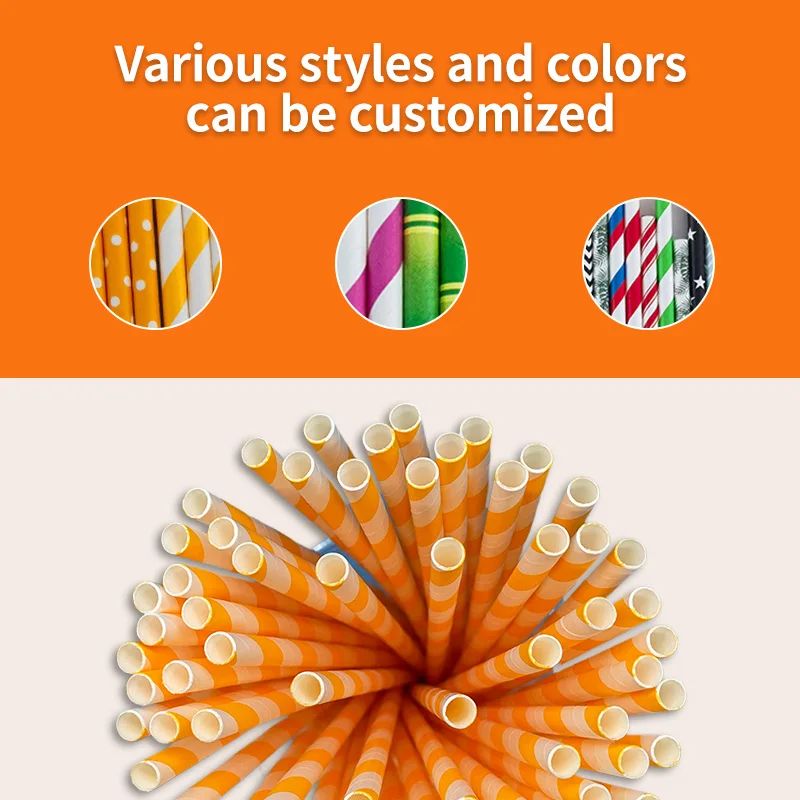 300 полосатые одноразовые бумажные соломинки оранжевого и белого цвета оранжевые