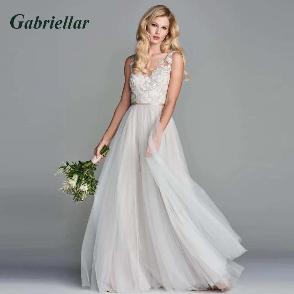 

Gabriellar Exquisite Illusion Sleeveless Wedding Dresses V-neck Appliques A-line Wedding Gowns Vestido De Noiva Customer Made