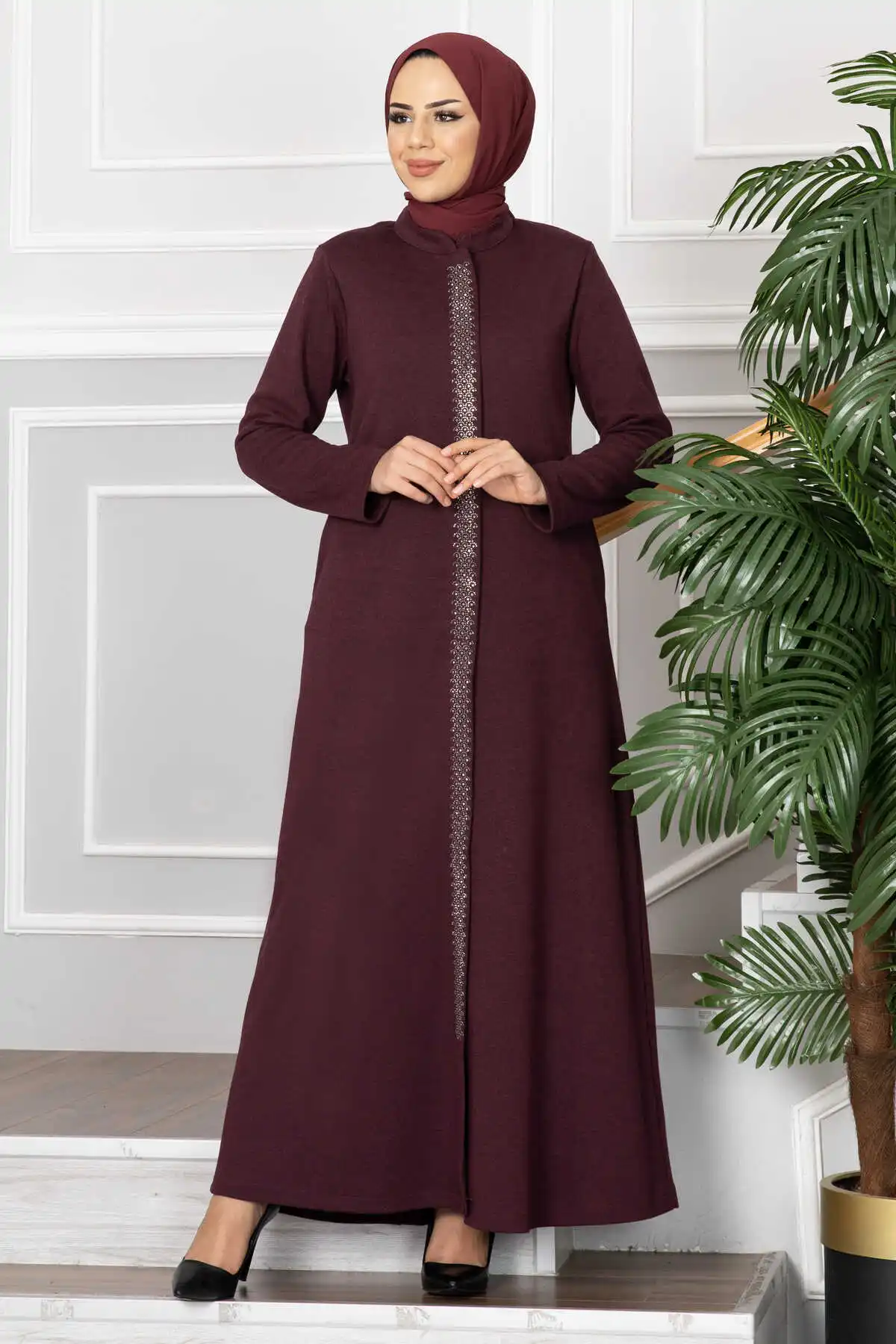 Hijab Abaya with Stone Accessories Women Long Sleeve Muslim Abaya Women hijab clothing Muslim Dress Turkey Dubai hijab clothing