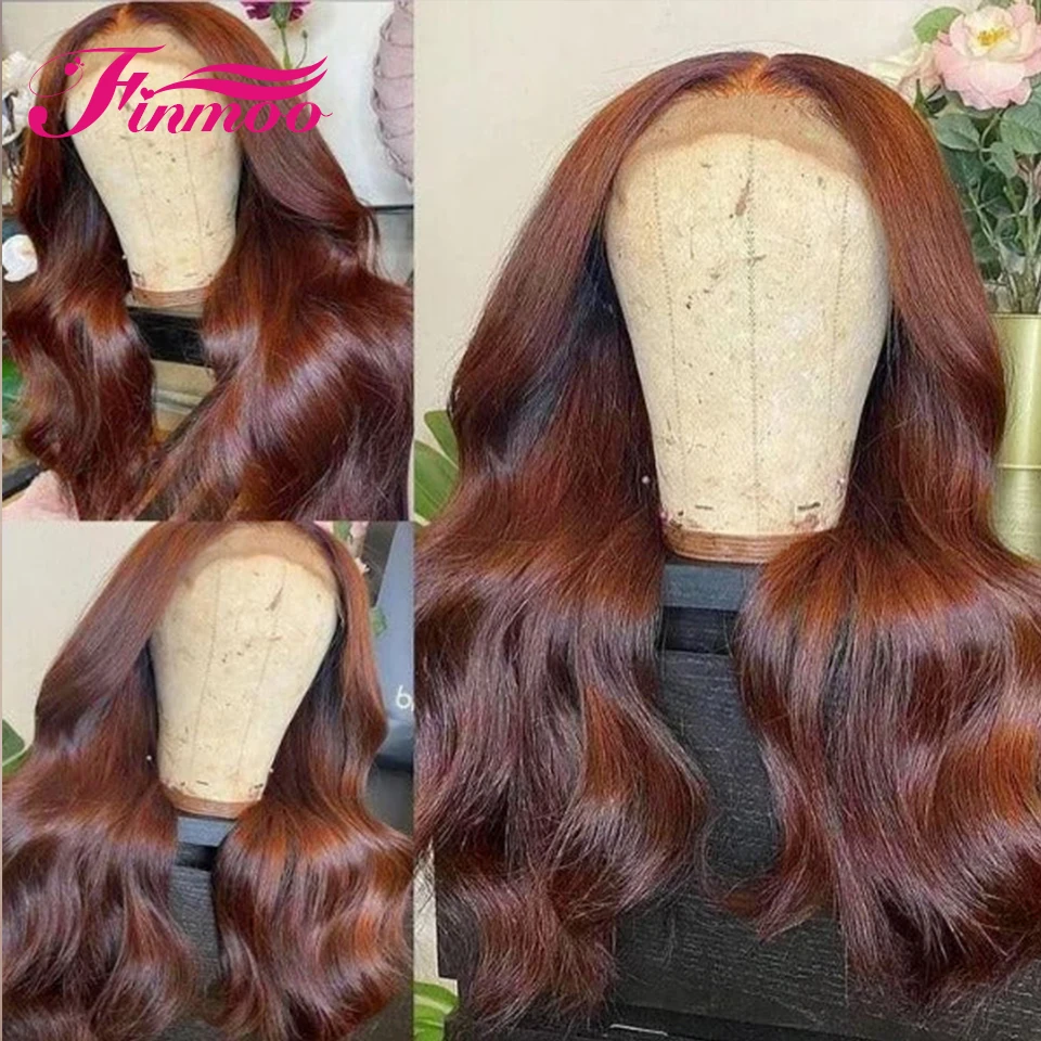 Auburn Copper Brown Body Wave 13x4 Lace Front Human Hair Wigs For Women Preplucked With Baby Hair Reddish Brown Lace Frontal Wig