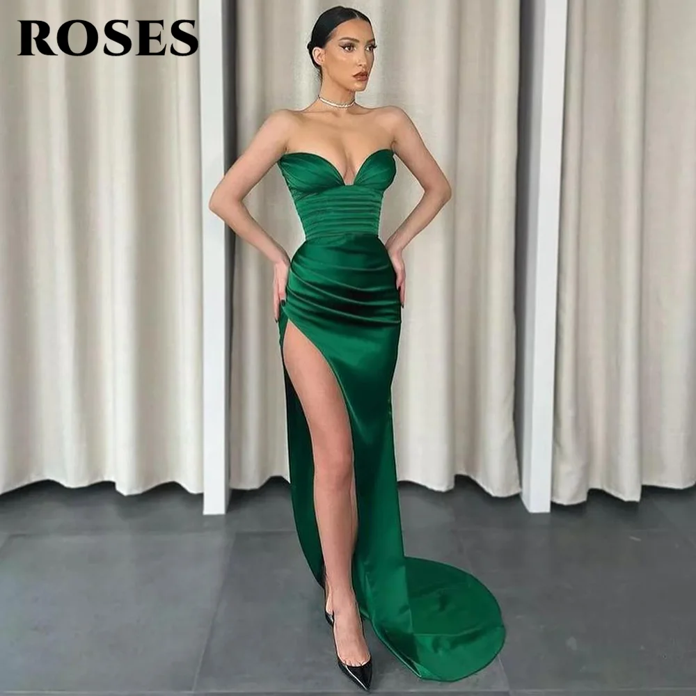 

Emerald Green Evening Dresses Arabia Tiered Pleats Bodycon Dubai Party Gowns High Side Split Celebrity Dress Mermaid Made