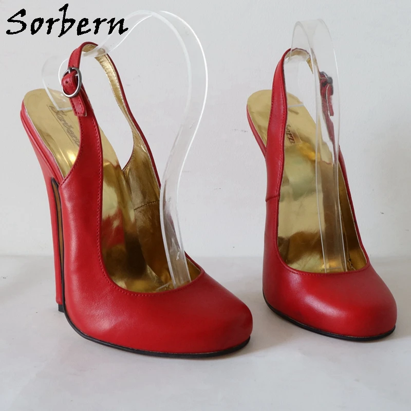 Sorbern 15cm Sexy Women Shoes Pump Slingbacks Night Club Footwear Genuine Leather Ladies Pump Stilettos Round Toe Custom