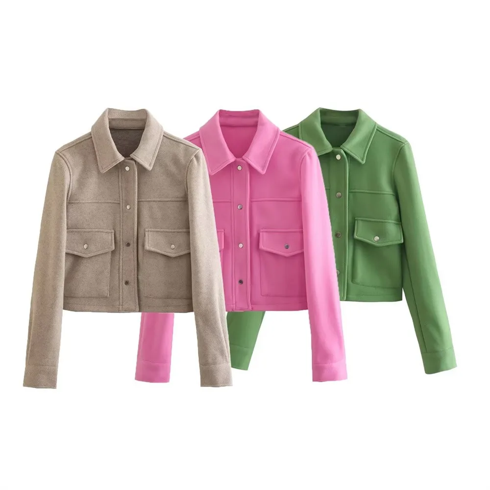 

PB&ZA 2022 Fall New Women's Clothing Solid Color Commuter All-match Lapel Long-sleeved Metal Button Short Jacket 3046270