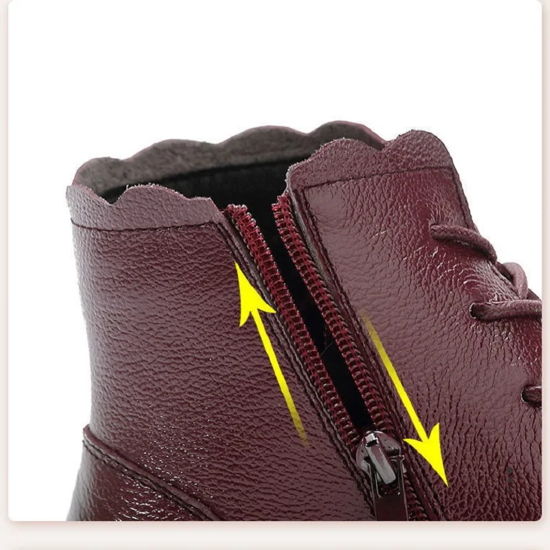 Concise Leather Ankle Boots For Women Designer Oxford Shoes Red Fury Booties Ladies Short Plush Snow Boots Woman Winter Shoes