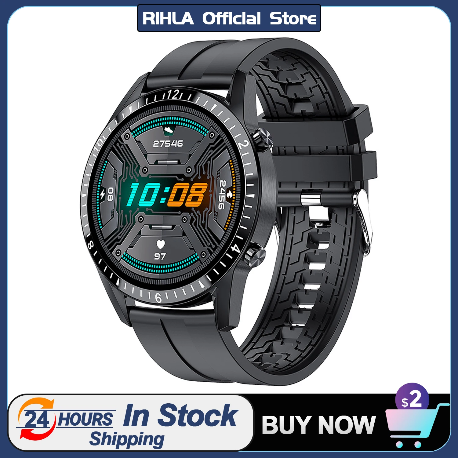 

Смарт-часы RIHLA I9 мужские с Bluetooth, пульсометром и защитой класса Ip67