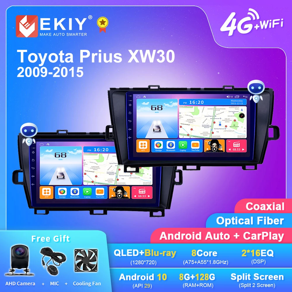 EKIY T7 QLED DSP 8G+128G Android 10 For Toyota Prius XW30 2009 - 2015 Car Radio Multimedia Video Player GPS Navi Stereo Carplay
