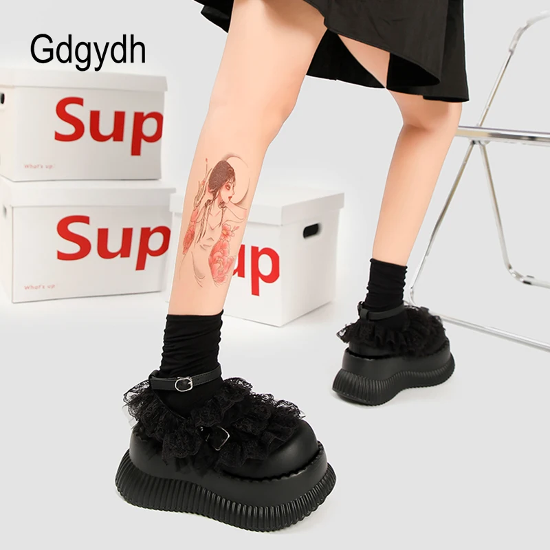 Gdgydh Womens Platform Mary Jane Fashion Lace Y2K Style Buckle Strap Versatile Lolita Shoes For Women Thick Bottom Cute Comfort