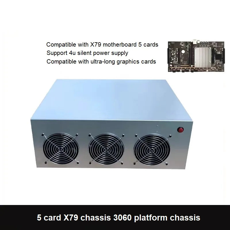 5 GPU Server Case with 3 Fans Frame House Machine Platform for  X79 Motherboard BTC ETH Case Sliver images - 6